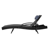 Gardeon Sun Lounge Wicker Lounger Outdoor Furniture Beach Chair Armrest Adjustable Black - Side View