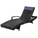 Gardeon Sun Lounge Wicker Lounger Outdoor Furniture Beach Chair Armrest Adjustable Black - Low Angle
