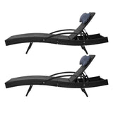 Gardeon 2x Sun Lounge Wicker Lounger Outdoor Furniture Beach Chair Armrest Adjustable Black - Side View