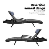 Gardeon 2x Sun Lounge Wicker Lounger Outdoor Furniture Beach Chair Armrest Adjustable Black - Rear View