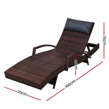 Gardeon Sun Lounge Wicker Lounger Outdoor Furniture Beach Chair Armrest Adjustable Brown - Front View