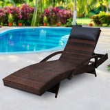 Gardeon Sun Lounge Wicker Lounger Outdoor Furniture Beach Chair Armrest Adjustable Brown - Low Angle