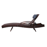 Gardeon 2x Sun Lounge Wicker Lounger Outdoor Furniture Beach Chair Armrest Adjustable Brown - Side View