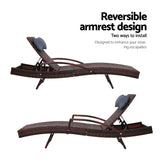 Gardeon 2x Sun Lounge Wicker Lounger Outdoor Furniture Beach Chair Armrest Adjustable Brown - Close-Up Angle