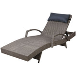 Gardeon Sun Lounge Wicker Lounger Outdoor Furniture Beach Armchair Adjustable Grey&Beige - Low Angle