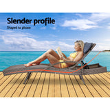 Gardeon Sun Lounge Wicker Lounger Outdoor Furniture Beach Armchair Adjustable Grey&Beige - Side View