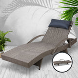Gardeon Sun Lounge Wicker Lounger Outdoor Furniture Beach Armchair Adjustable Grey&Beige - Close-Up Angle