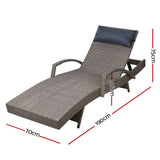 Gardeon 2x Sun Lounge Wicker Lounger Outdoor Furniture Beach Armchair Adjustable Grey&Beige - Front View