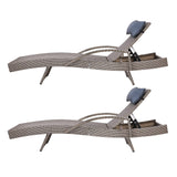 Gardeon 2x Sun Lounge Wicker Lounger Outdoor Furniture Beach Armchair Adjustable Grey&Beige - Side View