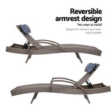 Gardeon 2x Sun Lounge Wicker Lounger Outdoor Furniture Beach Armchair Adjustable Grey&Beige - Rear View