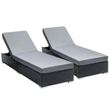 Gardeon 2PC Sun Lounge Wicker Lounger Outdoor Furniture Day Bed Adjustable Rattan Garden - Close-Up Angle