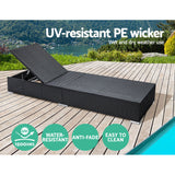 Gardeon 2PC Sun Lounge Wicker Lounger Outdoor Furniture Day Bed Adjustable Rattan Garden - 45-Degree Angle