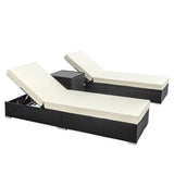 Gardeon 3PC Sun Lounge Wicker Lounger Outdoor Furniture Day Bed Rattan Garden - Side View