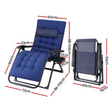 Gardeon Sun Lounge Lounger Folding Camping Zero Gravity Chair Outdoor Furniture XL Blue - Front View