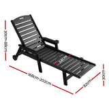 Gardeon Sun Lounge Lounger Beach Chair HDPE Patio Outdoor Furniture with Wheels Black - Front View