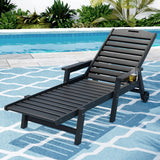Gardeon Sun Lounge Lounger Beach Chair HDPE Patio Outdoor Furniture with Wheels Black - Close-Up Angle