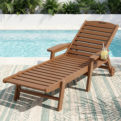 Gardeon Sun Lounge Lounger Beach Chair HDPE Patio Outdoor Furniture with Wheels Brown