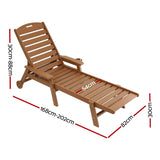 Gardeon Sun Lounge Lounger Beach Chair HDPE Patio Outdoor Furniture with Wheels Brown - Front View