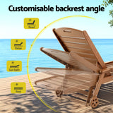 Gardeon Sun Lounge Lounger Beach Chair HDPE Patio Outdoor Furniture with Wheels Brown - 45-Degree Angle