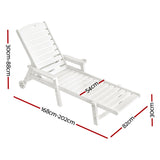 Gardeon Sun Lounge Lounger Beach Chair HDPE Patio Outdoor Furniture with Wheels White - Front View