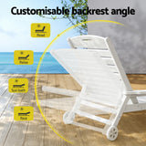 Gardeon Sun Lounge Lounger Beach Chair HDPE Patio Outdoor Furniture with Wheels White - 45-Degree Angle