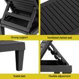 Gardeon Sun Lounge Adjustable Recliner Patio Outdoor Furniture Lightweight Black - Rear View