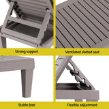 Gardeon Sun Lounge Adjustable Recliner Patio Outdoor Furniture Lightweight Grey