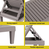 Gardeon Sun Lounge Adjustable Recliner Patio Outdoor Furniture Lightweight Grey - 45-Degree Angle