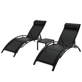 Gardeon 3PC Sun Lounge Outdoor Lounger Steel Table Chairs Patio Furniture Garden - Close-Up Angle