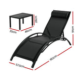 Gardeon 3PC Sun Lounge Outdoor Lounger Steel Table Chairs Patio Furniture Garden - Front View
