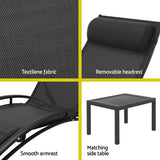 Gardeon 3PC Sun Lounge Outdoor Lounger Steel Table Chairs Patio Furniture Garden - Rear View