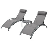 Gardeon 3PC Sun Lounge Outdoor Lounger Steel Table Chairs Patio Furniture Grey - Close-Up Angle