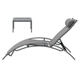 Gardeon 3PC Sun Lounge Outdoor Lounger Steel Table Chairs Patio Furniture Grey - Side View