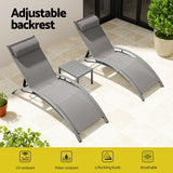 Gardeon 3PC Sun Lounge Outdoor Lounger Steel Table Chairs Patio Furniture Grey - Top-Down View
