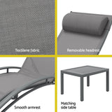 Gardeon 3PC Sun Lounge Outdoor Lounger Steel Table Chairs Patio Furniture Grey - Rear View