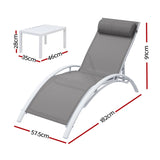 Gardeon 3PC Sun Lounge Outdoor Lounger Table Chairs Steel Patio Furniture Garden - Front View