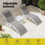 Gardeon 3PC Sun Lounge Outdoor Lounger Table Chairs Steel Patio Furniture Garden - Top-Down View