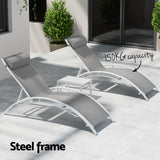 Gardeon 3PC Sun Lounge Outdoor Lounger Table Chairs Steel Patio Furniture Garden - 45-Degree Angle