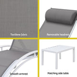 Gardeon 3PC Sun Lounge Outdoor Lounger Table Chairs Steel Patio Furniture Garden - Rear View
