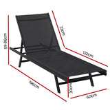 Gardeon Sun Lounge Outdoor Lounger Steel Beach Chair Patio Furniture Black - Front View
