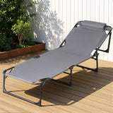 Gardeon Sun Lounger Folding Lounge Beach Chair Patio Outdoor Furniture - Close-Up Angle