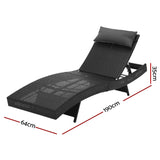 Gardeon Sun Lounge Wicker Lounger Outdoor Furniture Beach Chair Garden Adjustable Black - Front View