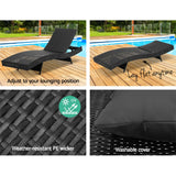 Gardeon Sun Lounge Wicker Lounger Outdoor Furniture Beach Chair Garden Adjustable Black - Top-Down View
