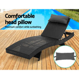 Gardeon Sun Lounge Wicker Lounger Outdoor Furniture Beach Chair Garden Adjustable Black - Rear View