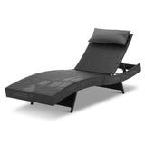 Gardeon Sun Lounge Wicker Lounger Outdoor Furniture Beach Chair Garden Adjustable Black - Low Angle