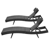 Gardeon 2PC Sun Lounge Wicker Lounger Outdoor Furniture Beach Chair Garden Adjustable Black - Side View