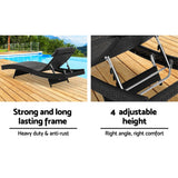 Gardeon 2PC Sun Lounge Wicker Lounger Outdoor Furniture Beach Chair Garden Adjustable Black - 45-Degree Angle