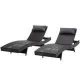 Gardeon 2PC Sun Lounge Wicker Lounger Outdoor Furniture Beach Chair Garden Adjustable Black - Low Angle