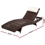 Gardeon 2PC Sun Lounge Wicker Lounger Outdoor Furniture Beach Chair Garden Adjustable Brown - Top-Down View
