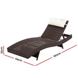 Gardeon 2PC Sun Lounge Wicker Lounger Outdoor Furniture Beach Chair Garden Adjustable Brown - Side View